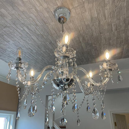 Vlaikz 6 Light Wedding Decoration Crystal Chandelier Candle Crystal Pendant Light Transparent K9 Crystal Lamp Modern Luxury Ceiling Living Room Bedroom Princess Room Hallway Lighting (Sliver)