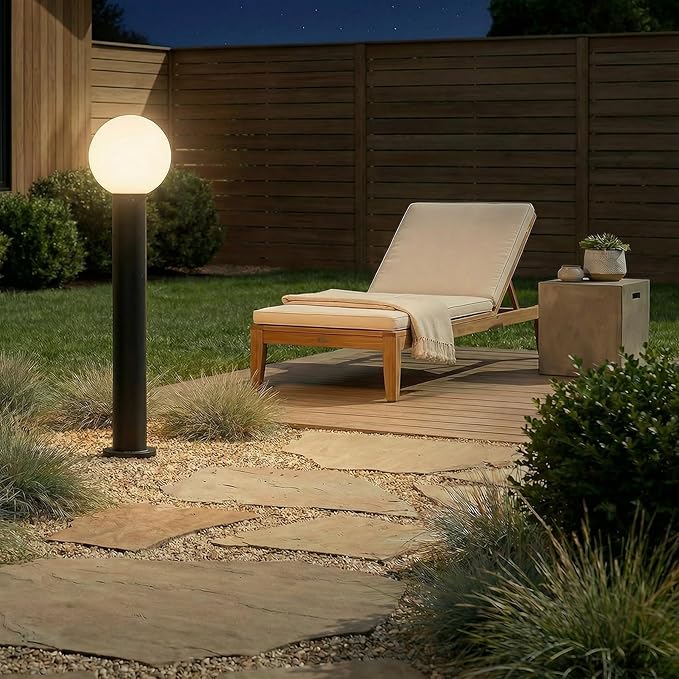 35.5" Outdoor Post Light, Modern Outside Bollard Light with Opal Glass Globe, Black Aluminum Pathway Lamp Post Light for Walkway Driveway Patio Garden, Hardwired, E26 Bulb Not Included