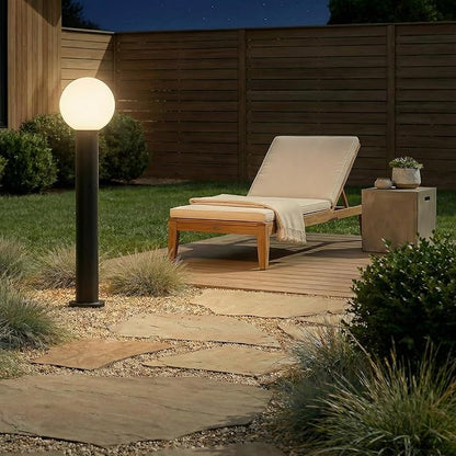 35.5" Outdoor Post Light, Modern Outside Bollard Light with Opal Glass Globe, Black Aluminum Pathway Lamp Post Light for Walkway Driveway Patio Garden, Hardwired, E26 Bulb Not Included
