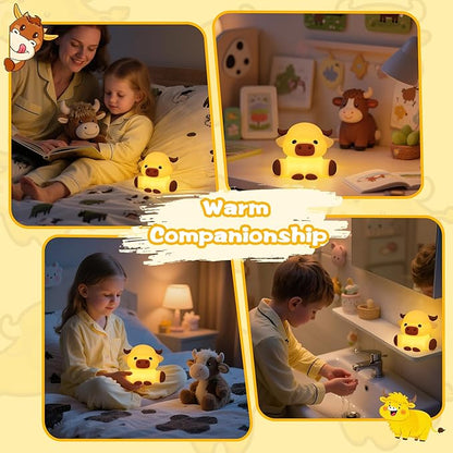 OkiyiD Highland Cow Lamp, Dimmable Silicone Touch Night Light, Soft Glow Bedside Lamp for Bedroom or Desk Decor, Highland Cow Gifts, USB Powered with Gentle Illumination