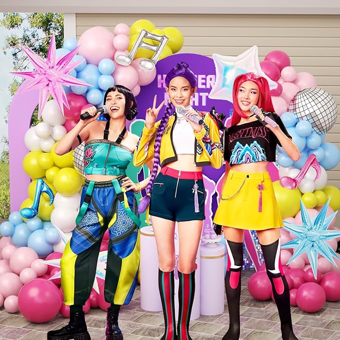 JOGAMS 175Pcs Colorful K-Pop Balloon Arch Kit, Hot Pink Blue Yellow White Pink Balloons with Disco Ball Music Note Iridescent Star Foil Balloons for Kpop Music Disco Theme Birthday Prom Concert Party