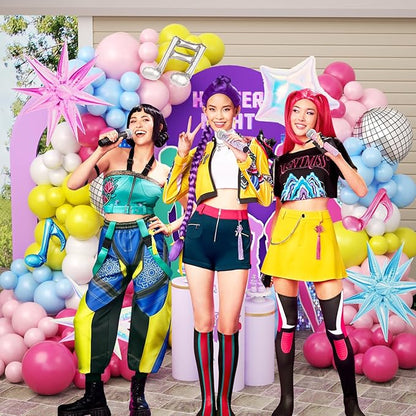 JOGAMS 175Pcs Colorful K-Pop Balloon Arch Kit, Hot Pink Blue Yellow White Pink Balloons with Disco Ball Music Note Iridescent Star Foil Balloons for Kpop Music Disco Theme Birthday Prom Concert Party