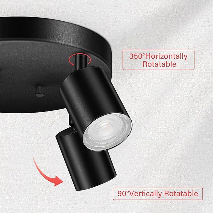 BoostArea LED 4 Light Track Lighting Kit, LED Track Lighting Fixtures, Black Round Ceiling Spot Lighting, Flexibly Rotatable Light Head for Kitchen, Living Room, Bedroom, GU10 Bulb Not Included