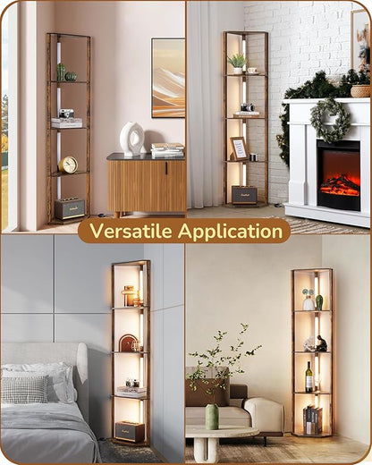 EDISHINE 64" LED Floor Lamp, Modern Floor Lamp with Shelves, Tall Standing Lamp with 3 Color Temperature, Stepless Dimmable Corner Floor Lamps for Living Room, Bedroom, Office, Burlywood