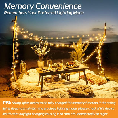 cshare Solar Fairy Lights Outdoor Waterproof,39.4ft 120LED Solar String Lights for Outside 8 Modes 2 Packs for Patio Backyard Garden Deorations Warm White