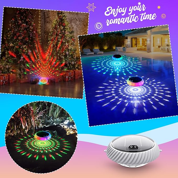 Askyli Floating Pool Lights, IP68 Waterproof Solar Pool Lights That Float, Up and Down Color Changing Solar Floating Pool Light with 7 Dynamic Lighting Effects, Floating Light for Pools,Party(1)