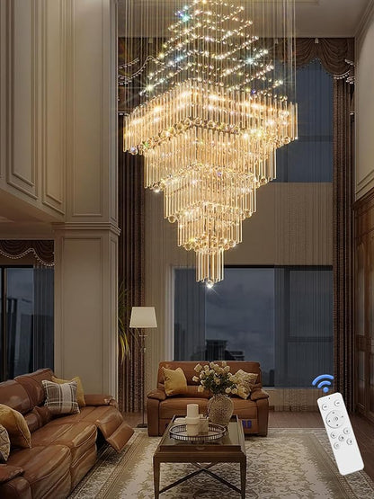 D40''X H120'' Extra Large Chandeliers for High Ceilings Crystal Raindrop Chandeliers Large Villa Chandelier Entrance Foyer Square Ceiling Light LED Dimmable 2700K-6000K 16 led bulbs include