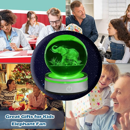 Elephant Gifts, 3D Elephant 3.15 Inch (80mm) Crystal Ball Lamp with Battery Powered, RGB Color Light for Birthday Xmas Cool Upgraded Animal Figurines Gifts for Room Decor Boys Girls