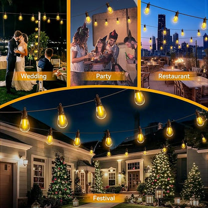 Outdoor String Lights Patio LED - Light Outside 50Ft 15M Waterproof Remote Dimmable S14 Porch Lighting Edison Plastic Bulb Pergola Hanging Balcony Connectable Backyard Yard Gazebo Party Garden Bistro