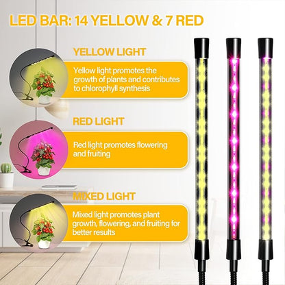 iPower LED Grow Light with Full Spectrum for Indoor Plants, Adjustable Gooseneck, 2/3 Light Modes&5/10 Dimmable Levels, 3 Auto Timing Modes, 1 Tubes, Yellow