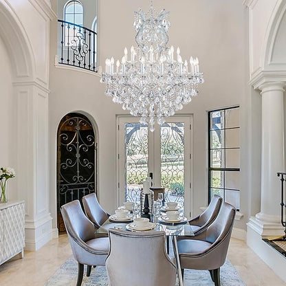 Large Crystal Chandeliers Light Fixture - 24 Lights High Ceiling Hanging Chandelier 2 Layers Maria Theresa Crystal Light Luxury Chandelier for Entryway, Staircase,Living Dining Room