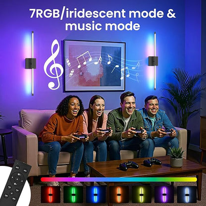 Battery Operated Wall Sconces Set of Two, 10000mAh Rechargeable Wall Lights with Remote Control, 360° Rotate Dimmable Black LED Cordless Lighting for Bedroom, Living Room, Hallway, 29 Inch, RGB