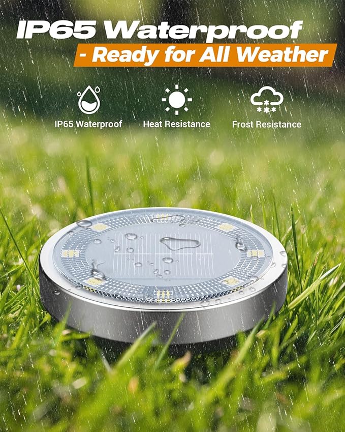 btfarm 10 Pack Solar Lights Outdoor, 8 LED Solar Ground Lights IP65 Waterproof Flat Solar Disc Light, Pathway Lights for Garden Lawn Patio Yard Path Landscape, Warm White