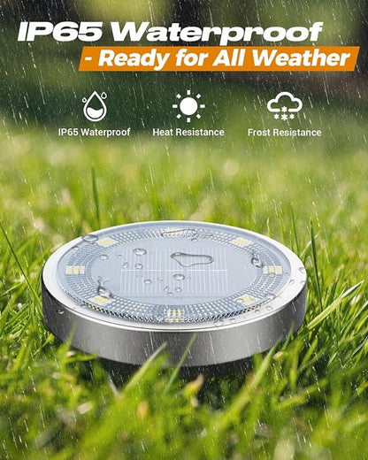 btfarm 30 Pack Solar Lights Outdoor, 8 LED Solar Ground Lights IP65 Waterproof Flat Solar Disc Light, Pathway Lights for Garden Lawn Patio Yard Path Landscape, Cool White