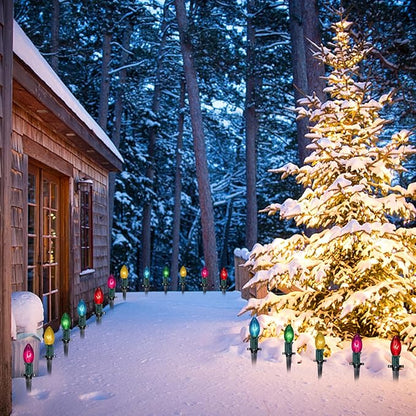 Abeja C9 Christmas Pathway Light Outdoor, 38Ft Multicolor Bulbs Christmas Pathway Lights with 25Stakes, Connectable Weatherproof Walkway Lights for Yard Lawn Sidewalk Garden Xmas Holiday Decor