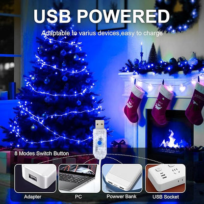 2Pack USB Plug in Fairy String Lights,16ft 50 LED Copper with Remote and Timer, 8 Modes Waterproof Twinkle String Lights Battery Powered for Bedroom Indoor Party Wedding Christmas Decoration