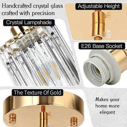 1 Pack Pendant Lights Kitchen Island, Elegant Modern Island Lights for Kitchen with Crystal Glass – Luxury Kitchen Hanging Light for Kitchen Island, Dining Table, Entryway, Restaurant