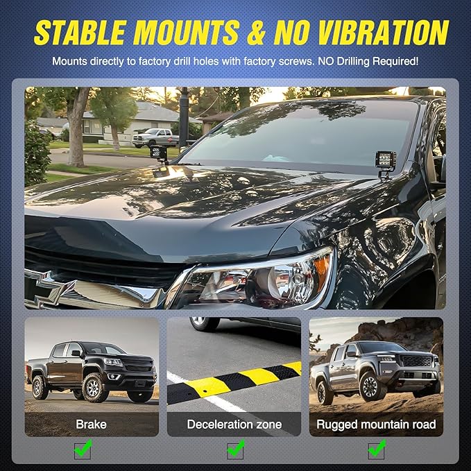 Nilight Ditch Light Brackets Hood Hinges Mount Bracket Kit for Auxiliary Offroad LED Pod Work Lighting on 2015-2022 Chevy Colorado 2015-2021 GMC Canyon