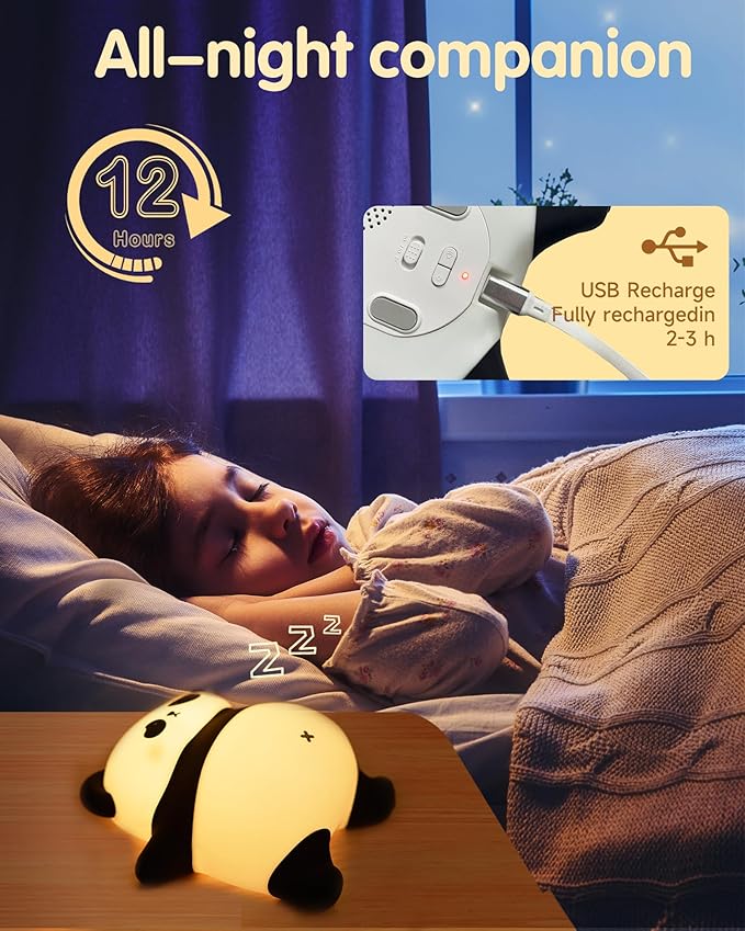 Snoring Panda Night Light for Kids, Upgraded Large Novelty Nursery Nightlight with Snoring Motion & Sound, Rechargeable Cute Night Light for Baby, Bedroom, Holiday Gifts for Girls & Boys