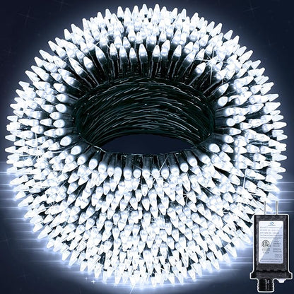 350LED 90FT Christmas Lights Indoor Outdoor, 12 Modes Cool White Outdoor String Lights with Timer & Dimmable, Green Wire Christmas String Lights for Tree Patio Yard Fence Bedroom Wedding Garden Decor
