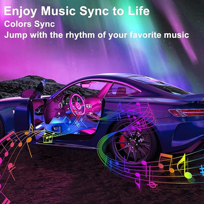 Car LED Strip Light Interior, Sound Active 4 Lines 48 LEDs Multicolor Music Sync Interior Car Lights Under Dash Waterproof led Lights for car, Wireless Remote Control, with Car Charger,DC 12V