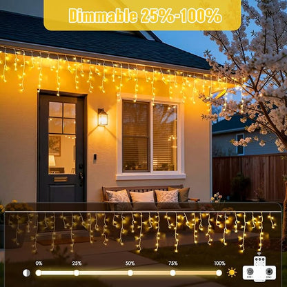 JMEXSUSS 38.8FT Icicle Lights for Outside, 400 LED Icicle Christmas Lights Outdoor Indoor Plug in, Warm White String Lights for Christmas House Patio Party Fireplace Holiday Decorations