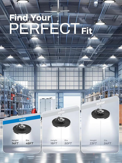 Super Bright 150W High Bay Led Shop Lights| 22500LM 5000K AC110-277V UFO Led High Bay Light With Plug 5ft Cable| Garage Lighting High Bay Light For Garage Shop Warehouses Workshops Gym Barn Factory