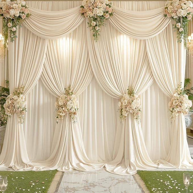 6 Panels Champagne Backdrop Curtains for Wedding Party Wrinkle Free Backdrops Curtain Drapes Fabric Decorations Photo Back Drop Cloth for Baby Shower Photography Stage Reception 30ft(W) x 12ft(H)
