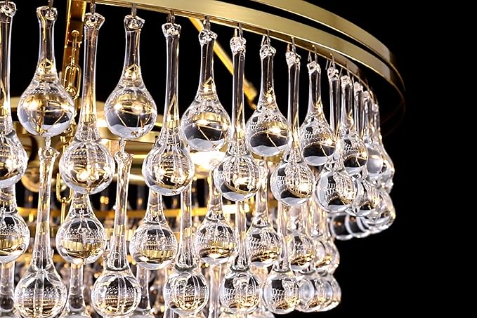 TOCHIC Modern Crystal Chandelier for Dining Room, 24 inch Gold Chandeliers Light Fixtures High Ceiling Crystal Pendant Lighting for Bedroom, Kitchen Island Light, Living Room Chandelier, 3 Tiers