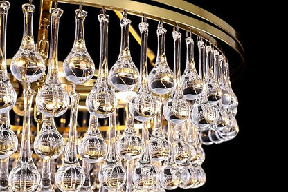 TOCHIC Modern Crystal Chandelier for Dining Room, 24 inch Gold Chandeliers Light Fixtures High Ceiling Crystal Pendant Lighting for Bedroom, Kitchen Island Light, Living Room Chandelier, 3 Tiers