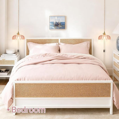 Shenmoyl Plug in Pendant Light Hanging Light Fixtures with Plugin Cord On/Off Switch,Pink Scindapsus Glass Lampshade Brass Pendant Light