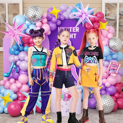 JOGAMS 173Pcs Cool-Tone K-Pop Stage Balloon Arch Kit, Blue Purple Pink Performance Style Balloons with Disco Foils for Birthday, Prom & Music Backdrop Decor