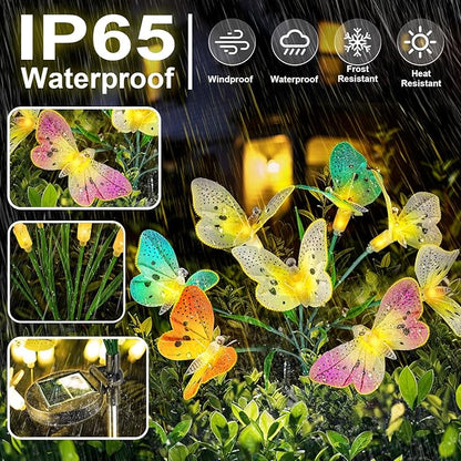 Anordsem Solar Garden Lights Outdoor: 8 Removable Fiber Optic Fabric Butterflies 4 Pack - Waterproof Fun Animal Decoration for Yard Patio - Gardening Gifts for Garden Lovers