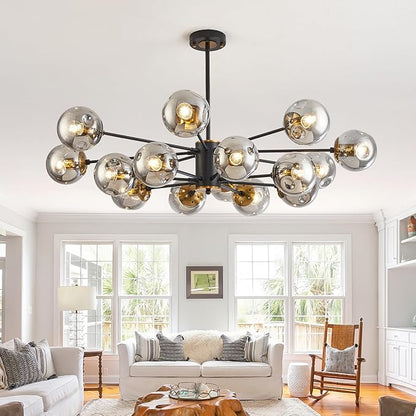 DDLLDESHI 16 Light Chandelier Sputnik Ceiling Light Fixture with Glass Globe Bubble Black Chandeliers for Dining Room Bedroom Kitchen Office Living Room Light Fixture（41" Art Deco Modern Chandelier）
