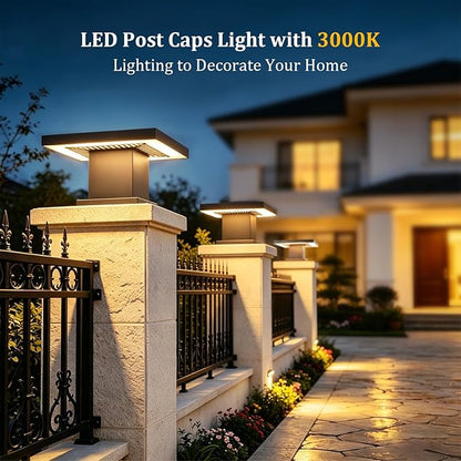 Outdoor Post Lights Modern 3000K LED Column Caps Lights Waterproof Outside Housing Pillar Lights Hard Wired Landscape Pathway Lamp Fence Deck Caps Lanterns For Gate Mailbox Pier Pedestal Lighting