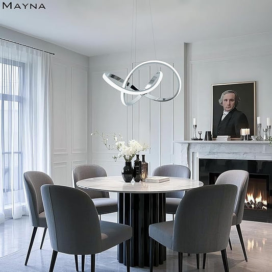 MAYNA Modern LED Chandelier for Dining Room, Dimmable LED Pendant Light with Remote, Irregular Infinity Light Fixture for Kitchen Island, 3 Color Changeable Chandelier, Chrome 19.7 inch