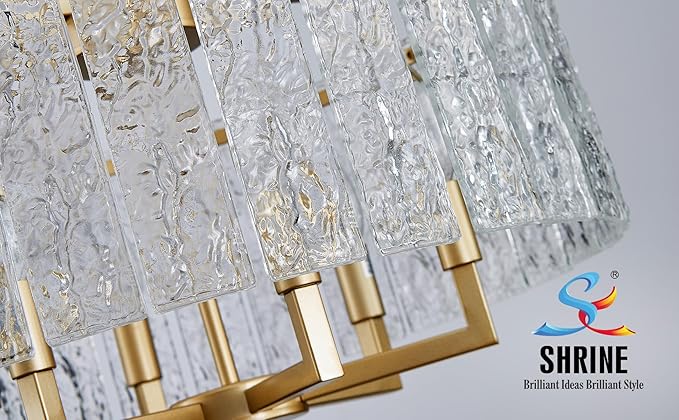Shrine Lighting Crystal Chandeliers, Modern Luxury Style, Perfect Pendant Light Fixture for Living Space, D20'' × H4'', Adjustable 43'', 6 x E12 Sockets, Glass Shade & Brass Finish Frame