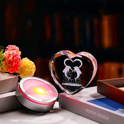 Qianwei Dolphin Gifts for Women 3D Crystal Heart - Laser Dolphin Decor Glass Animals Dolphin Gifts Figurines Statue Stuff for Room Decorations Dolphin Night Light
