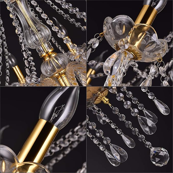 K9 Crystal Candle Chandeliers Lighting 10 Lights Pendant Ceiling Fixture Lamp for Dining Living Room Bedroom Hallway Entry Elegant Decoration (10 Bulbs)