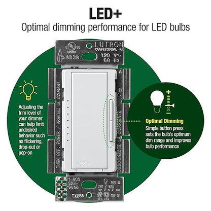 Lutron Maestro LED+ Dimmer Switch for Dimmable LED, Halogen and Incandescent Bulbs, 150W/Single-Pole or Multi-Location, MACL-153M-WH, White (6-Pack)