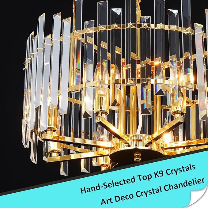 Gold Crystal Chandelier Modern Chandeliers 8 Lights Round Light Fixture Luxury Top K9 Hanging Lighting for Bedroom Dining Room Living Room Entryway Foyer