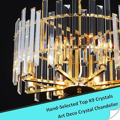 Gold Crystal Chandelier Modern Chandeliers 8 Lights Round Light Fixture Luxury Top K9 Hanging Lighting for Bedroom Dining Room Living Room Entryway Foyer