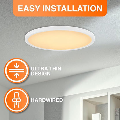 Sylvania 15" Dual Selectable Slim Ceiling Light Fixture, 24W/28W/32W, 2200/2600/3000 LMS, 5 Color Selectable (2700/3000 / 3500/4000 / 5000K), Dimmable, White Finish - 1 Pack (67282)
