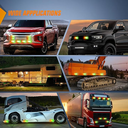 Nilight 4PCS Amber Green Strobe Lights 24LED Emergency Hazard Warning Light Sync Feature Ultra Slim Surface Mount with Controller and Cigarette Lighter Plug for Truck Car Vehicle