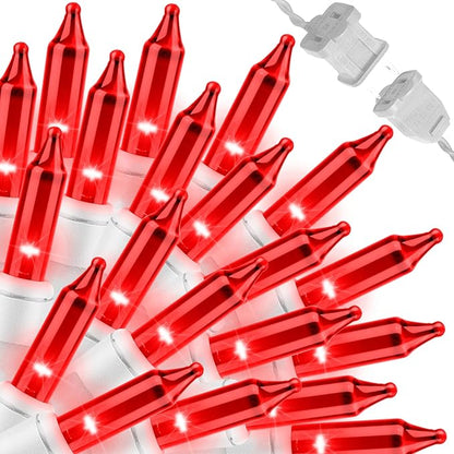 LAMPHOME RED Christmas Lights Set 100 Count 19.6 Feet Incandescent Bulb Mini String Lights for Indoor Christmas Tree Garland Birthday Wedding Party Festival Decoration, White Wire