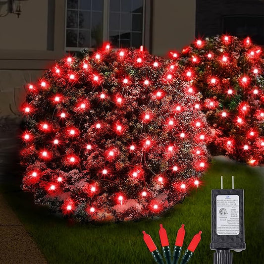 Neoclassy 120Led Red Christmas Net Lights Outdoor 5ft x 6ft Connectable, 8 Modes Waterproof Black Wire 29V Plug in Mesh Net Christmas Lights for Garden, Yard, Bushes, Trunk, Xmas Tree Decor (Red)