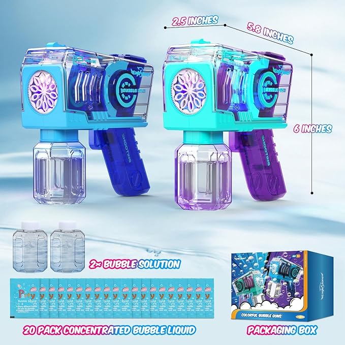Eaglestone Bubble Gun for Kids 2 Packs, Automatic Bubble Machine, 10-Hole Bubbles Wands Blaster for Toddlers with LED Lights & Solution, Easter, Party Favor, Outdoor Toys for Boys & Girls