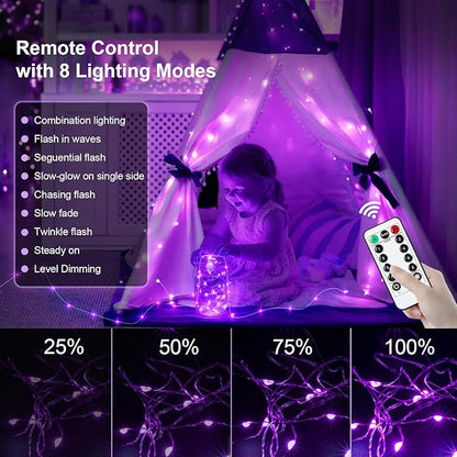 AIKEI 6 Pack LED Fairy Lights with Timer Battery Operated, Mini String Lights with Remote Waterproof 7ft 20 Led Firefly Starry Lighting for Wedding Party Bedroom Garden Christmas Decoration Purple