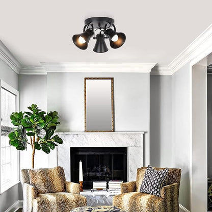 3-Light Industrial Track Lighting, Adjustable Round Kitchen Ceiling Light, Morden Black Flush Mount Directional Light for Kitchen, Hallway, Dining Room, Bathroom, Coffee Bar.