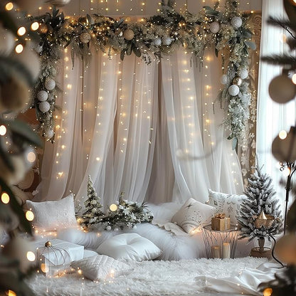 Fomcet Tulle Backdrop Curtains White 20FT X 10FT Tulle Curtains with Lights String Sheer Backdrop Curtain for Parties Wedding Baby Shower Photo Shoot Decorations (4 Panels 5x10FT)